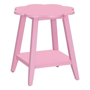Natalia Flower Scalloped Edge Side Table with Lower Shelf in Pink Wood