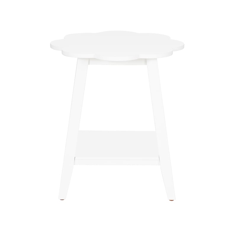 Natalia Flower Scalloped Edge Side Table with Lower Shelf in White Wood