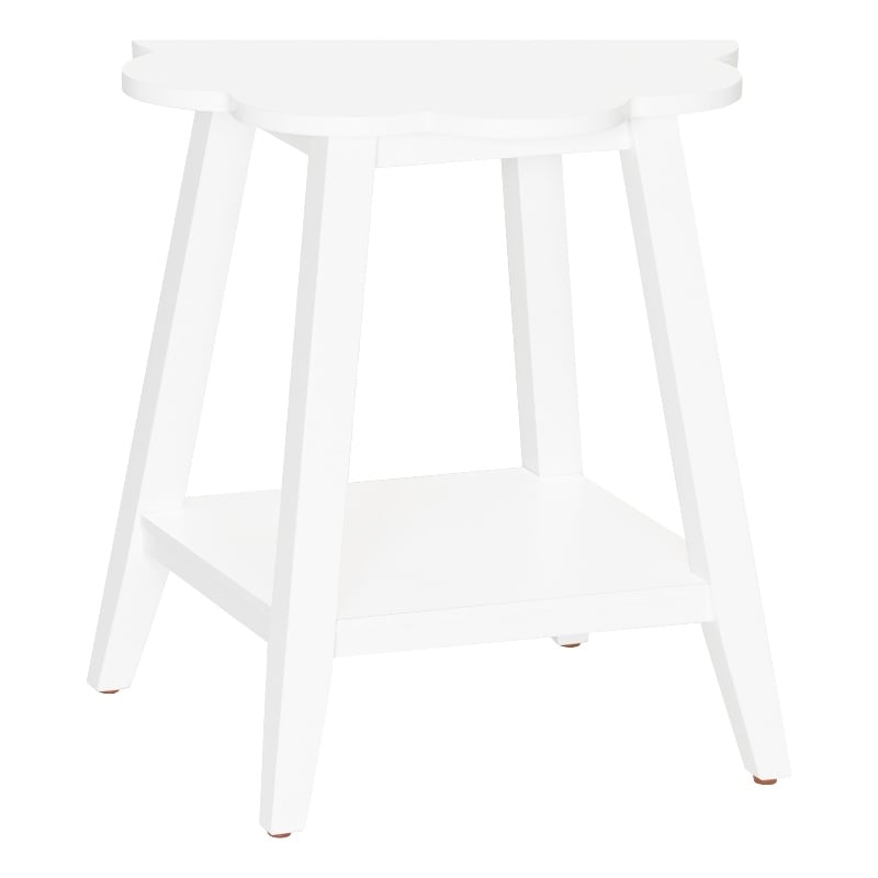 Natalia Flower Scalloped Edge Side Table with Lower Shelf in White Wood