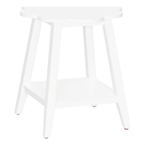 Natalia Flower Scalloped Edge Side Table with Lower Shelf in White Wood
