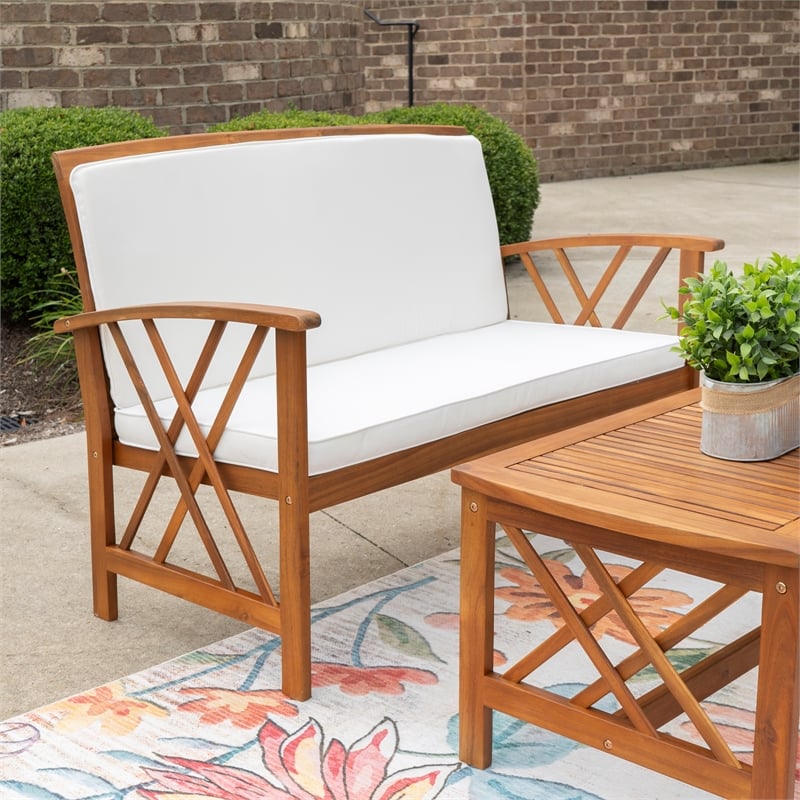 Jubil 4 Piece Outdoor Set with White Cushions and Brown Acacia Wood Frame