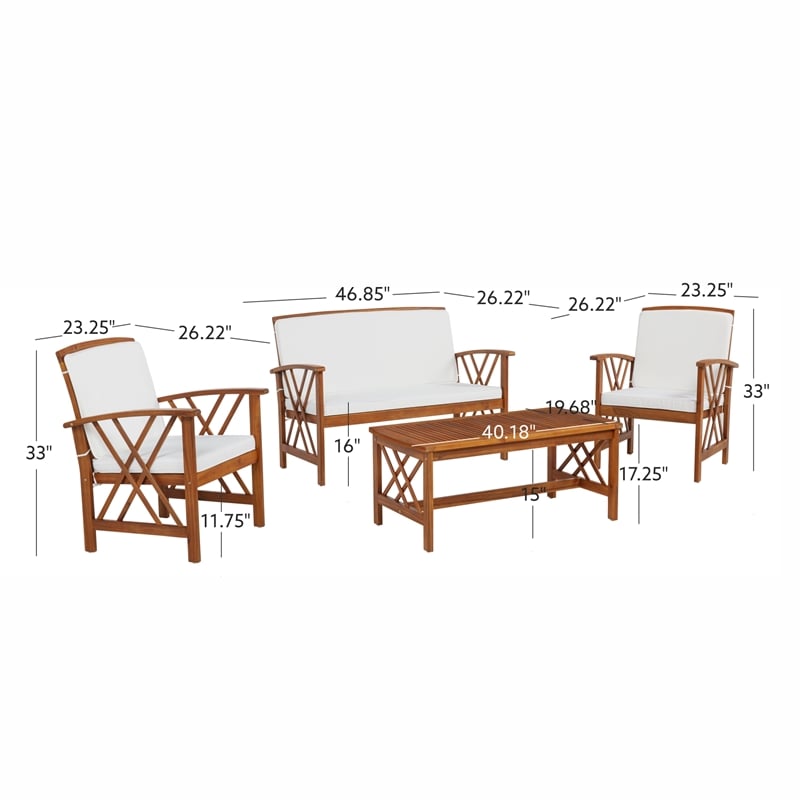 Jubil 4 Piece Outdoor Set with White Cushions and Brown Acacia Wood Frame