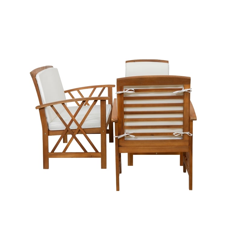 Jubil 4 Piece Outdoor Set with White Cushions and Brown Acacia Wood Frame