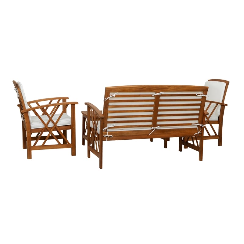 Jubil 4 Piece Outdoor Set with White Cushions and Brown Acacia Wood Frame