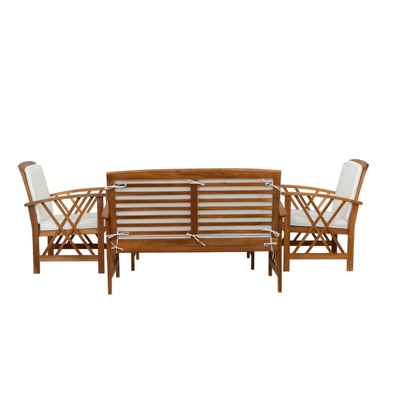 Jubil 4 Piece Outdoor Set with White Cushions and Brown Acacia Wood Frame