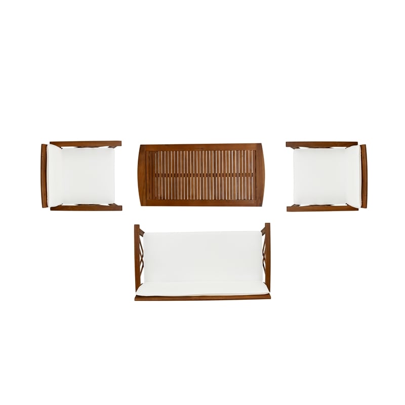 Jubil 4 Piece Outdoor Set with White Cushions and Brown Acacia Wood Frame