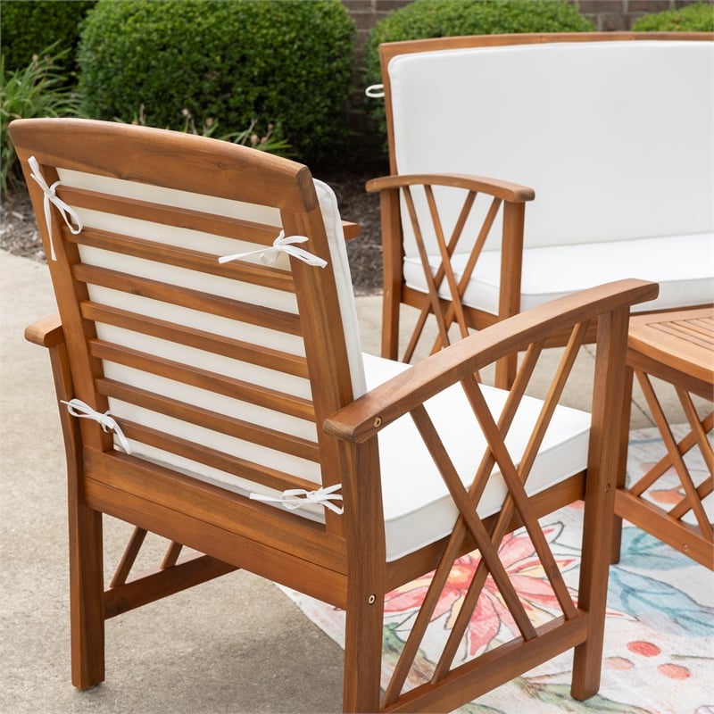 Jubil 4 Piece Outdoor Set with White Cushions and Brown Acacia Wood Frame