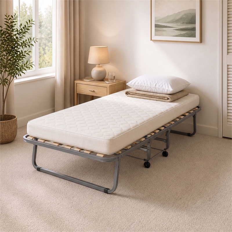 Linon Luxor Folding Bed with Memory Foam in Beige