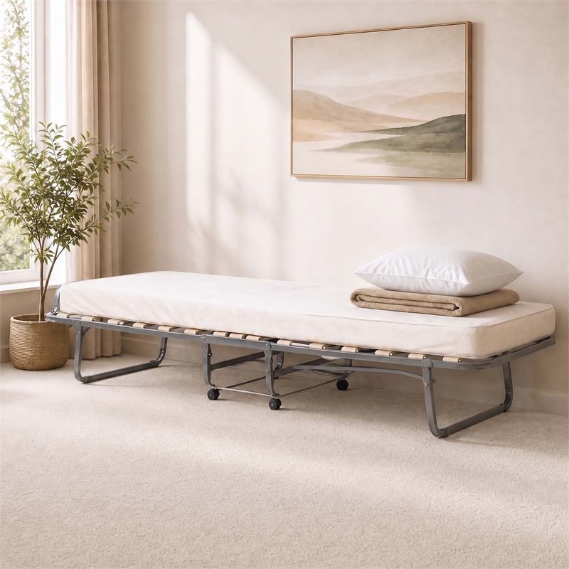 Linon Luxor Folding Bed with Memory Foam in Beige