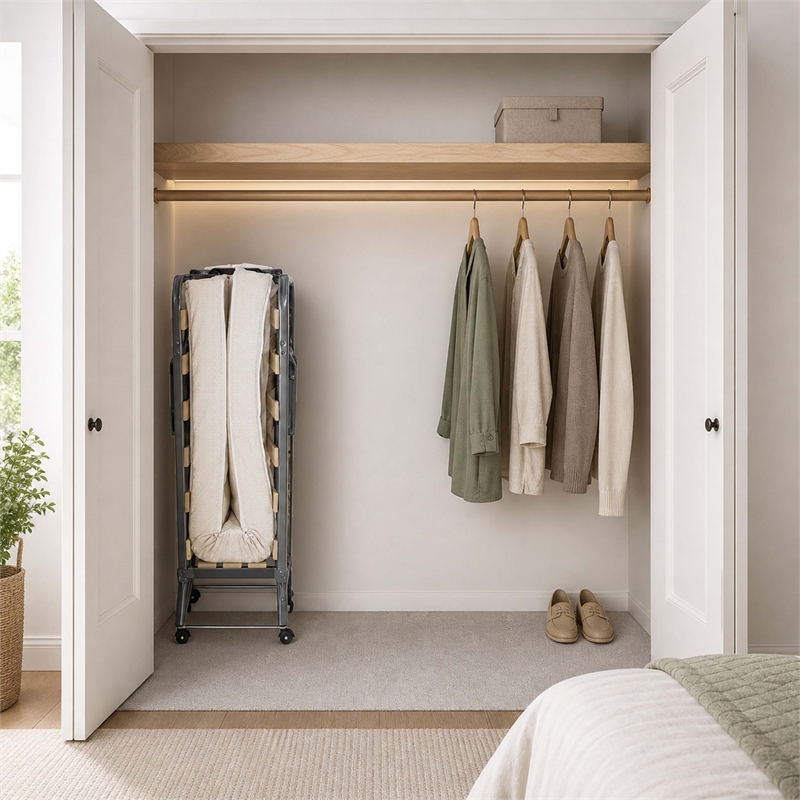 Linon Luxor Folding Bed with Memory Foam in Beige