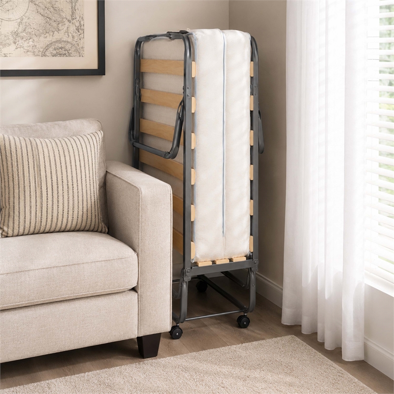 Linon Luxor Folding Bed with Memory Foam in Beige