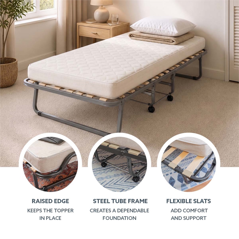 Linon Luxor Folding Bed with Memory Foam in Beige