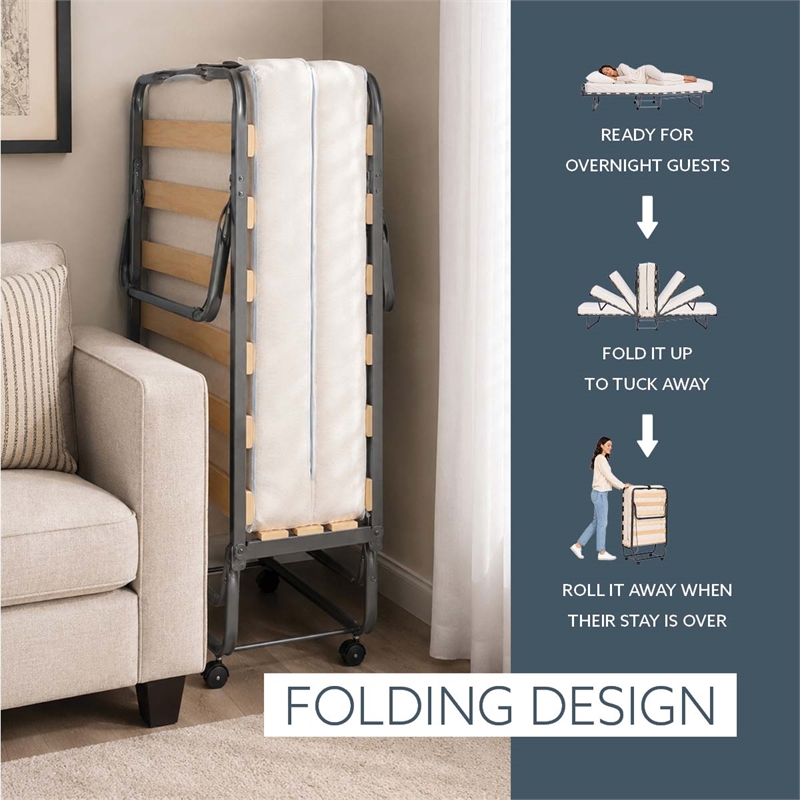 Linon Luxor Folding Bed with Memory Foam in Beige