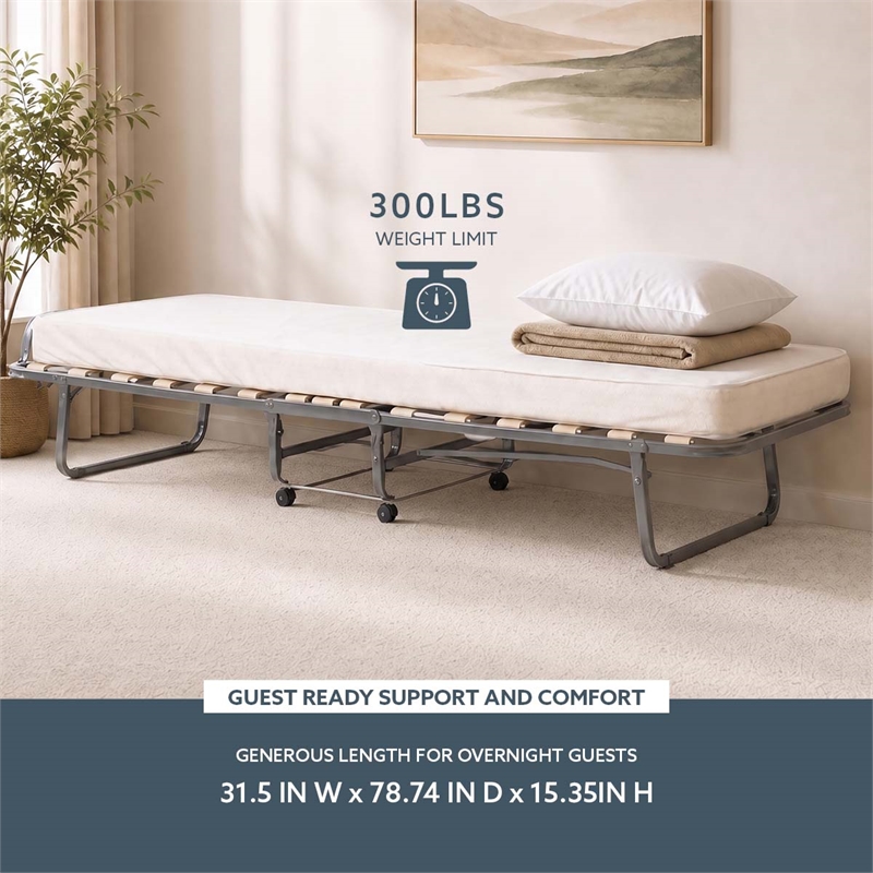 Linon Luxor Folding Bed with Memory Foam in Beige