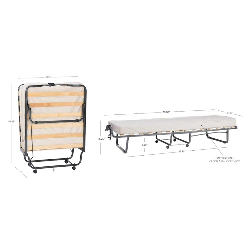 Linon Luxor Folding Bed with Memory Foam in Beige