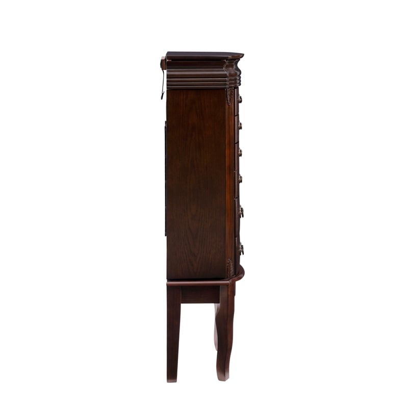 Linon Joelle Jewelry Armoire Storage 6 Drawers & Mirror in Espresso Stained Wood
