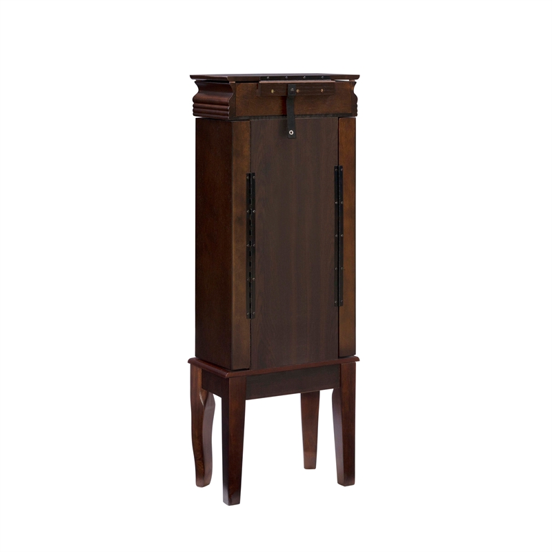 Linon Joelle Jewelry Armoire Storage 6 Drawers & Mirror in Espresso Stained Wood