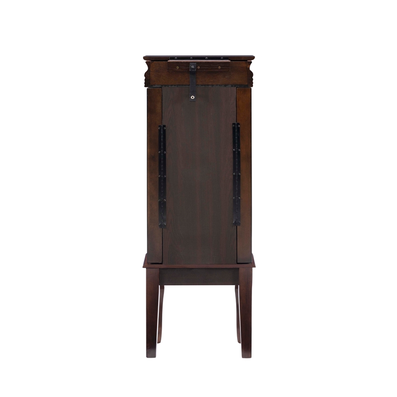 Linon Joelle Jewelry Armoire Storage 6 Drawers & Mirror in Espresso Stained Wood