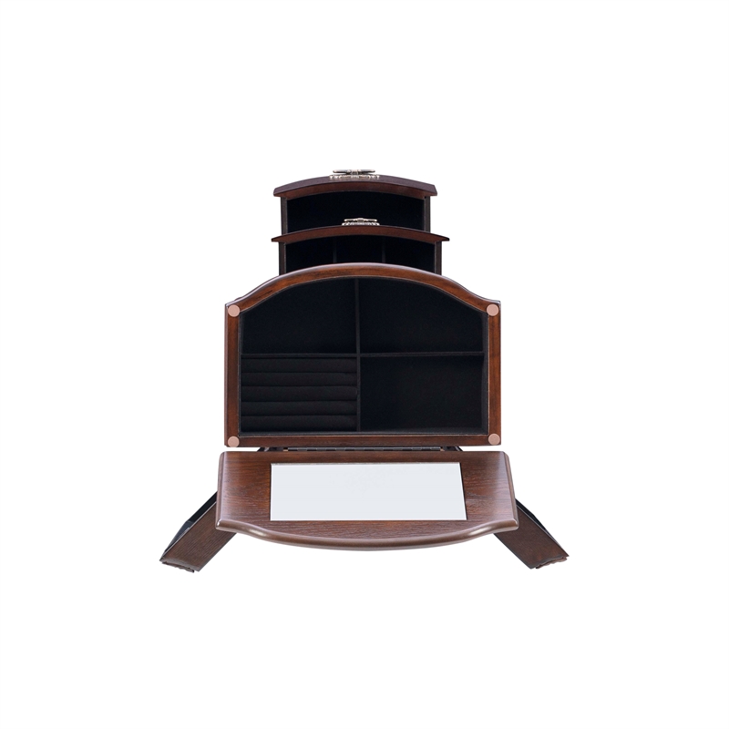 Linon Joelle Jewelry Armoire Storage 6 Drawers & Mirror in Espresso Stained Wood