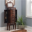 Linon Joelle Jewelry Armoire Storage 6 Drawers & Mirror in Espresso Stained Wood