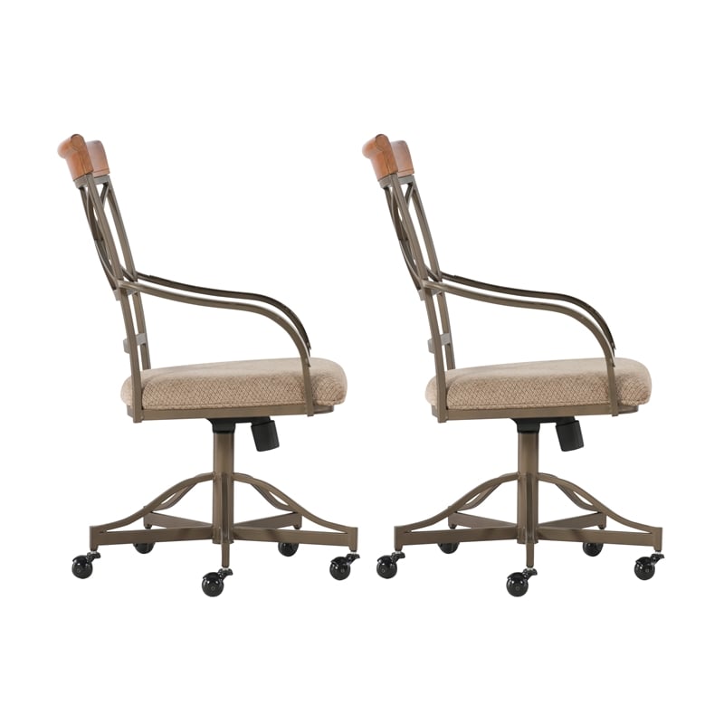 Linon Hamilton Metal Swivel Rolling Padded Dining Arm Chair in Pewter (Set of 2)