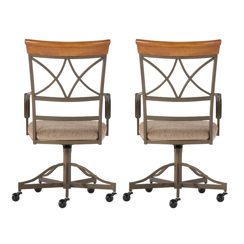 Linon Hamilton Metal Swivel Rolling Padded Dining Arm Chair in Pewter (Set of 2)