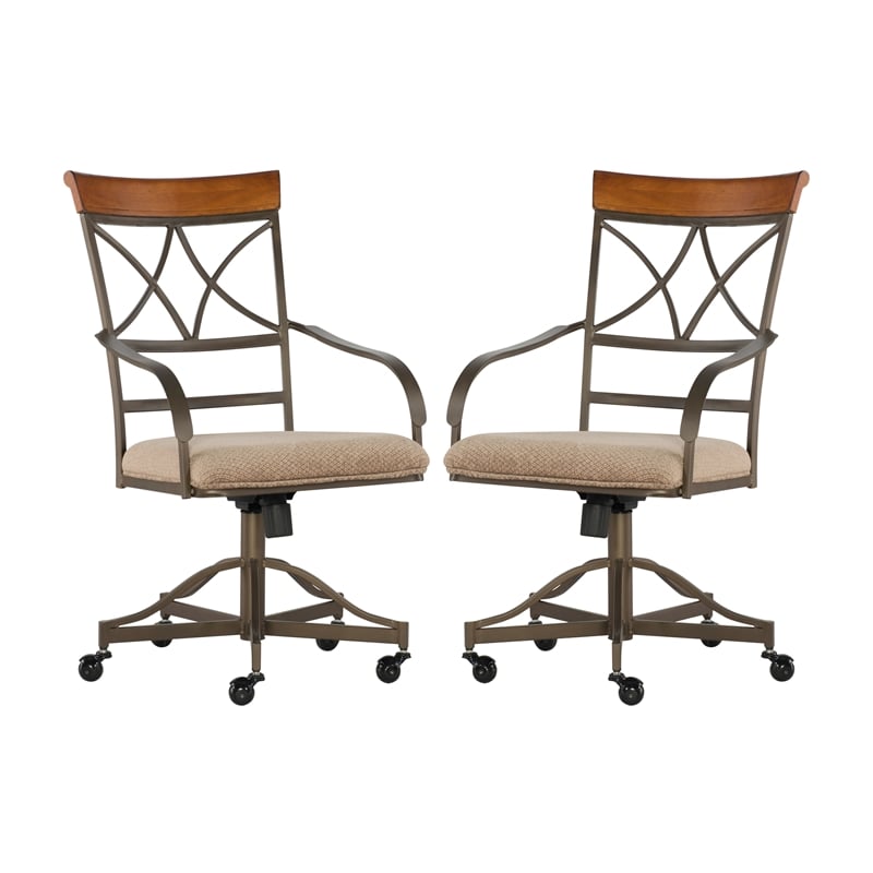 Linon Hamilton Metal Swivel Rolling Padded Dining Arm Chair in Pewter (Set of 2)