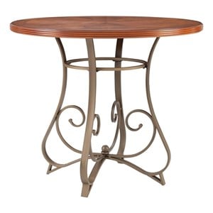 Linon Hamilton 42&quot Round Cherry Wood Dining Table Base in Matte Pewter & Bronze