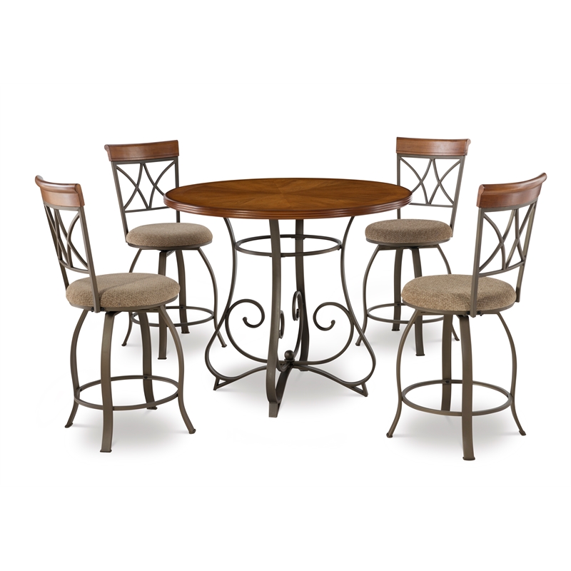 Linon Hamilton Five Piece Wood and Metal Dining Set in Pewter and Faux Cherry