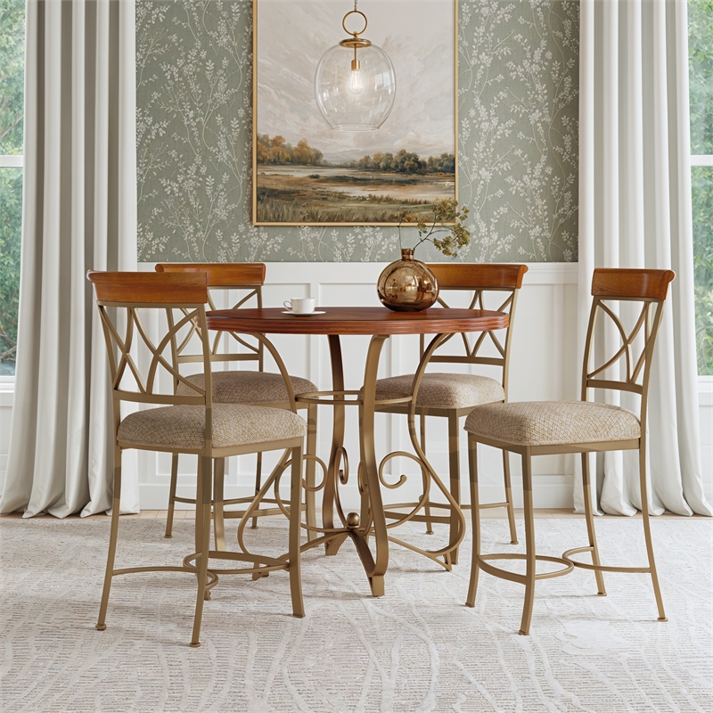 Linon Hamilton Five Piece Wood and Metal Dining Set in Pewter and Faux Cherry
