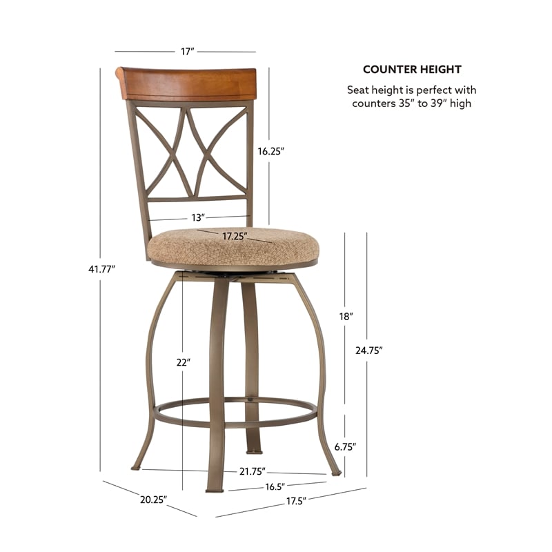 Linon Hamilton Metal Swivel Counter Stool Padded Beige Seat in Matte Pewter