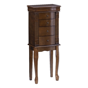 Linon Louis Philippe Jewelry Armoire 4 Drawers in Walnut Finished Wood
