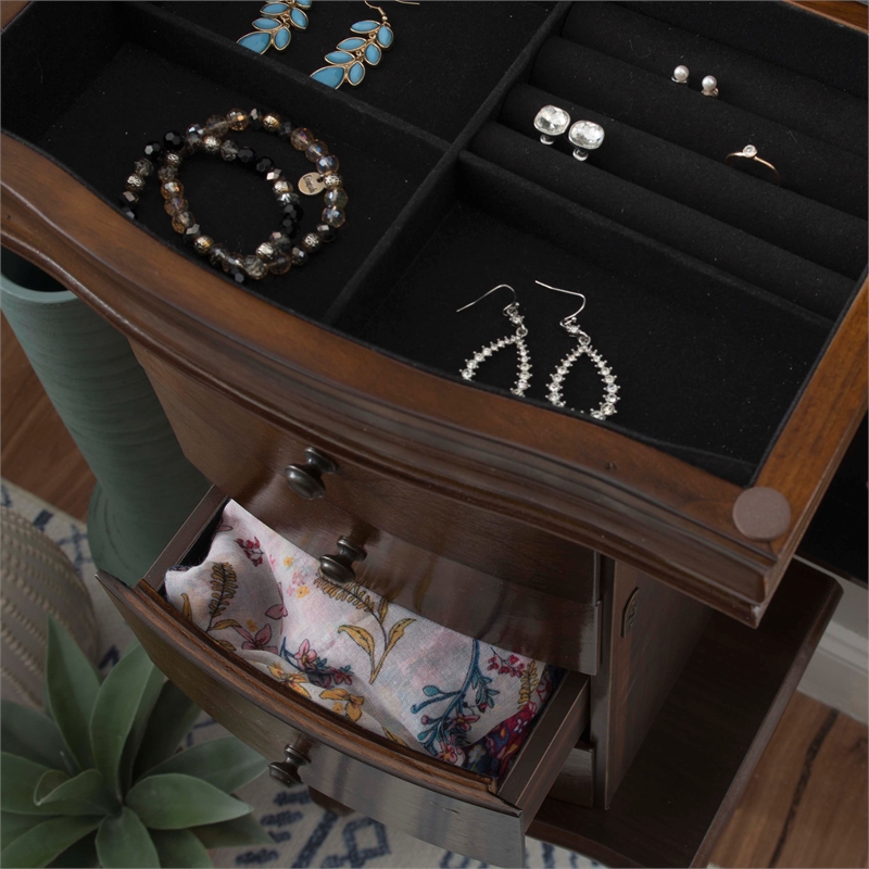 Linon Louis Philippe Jewelry Armoire 4 Drawers in Walnut Finished Wood