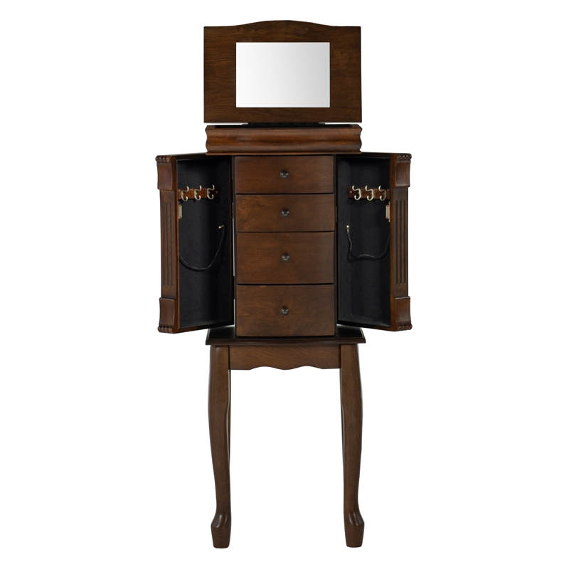 Linon Louis Philippe Jewelry Armoire 4 Drawers in Walnut Finished Wood