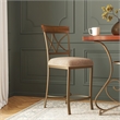 Linon Hamilton Metal Counter Stool Padded Beige Seat Wood Trim in Matte Pewter
