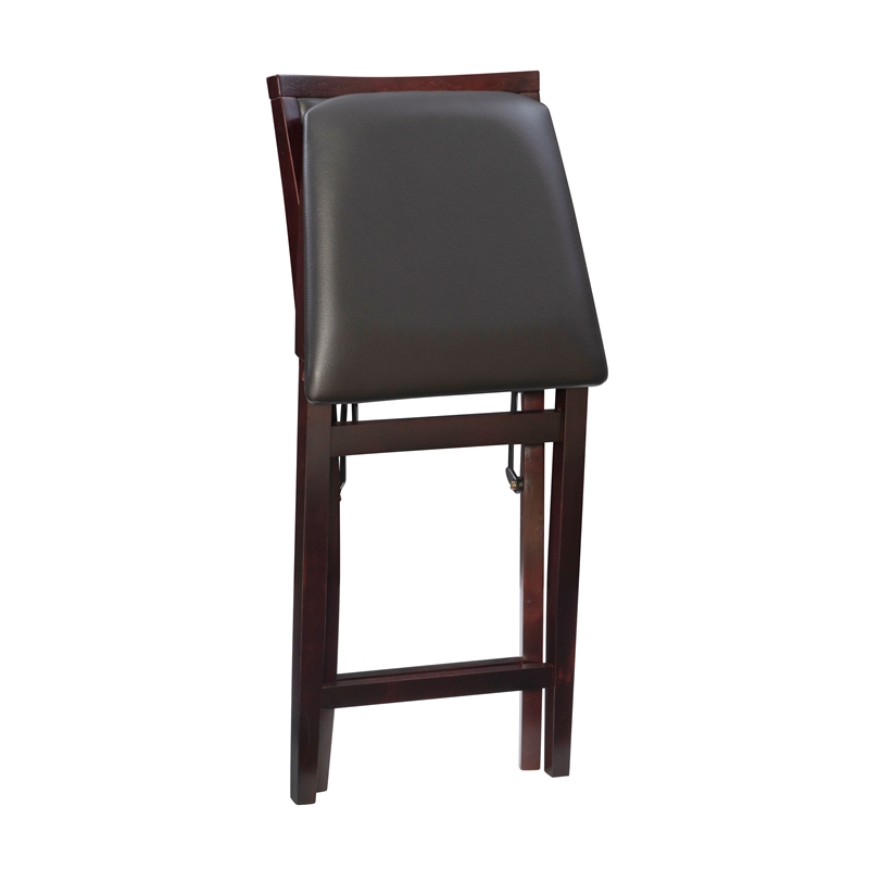 Linon Triena Folding Counter Stool Faux Leather Padded Back/Seat in Merlot Wood