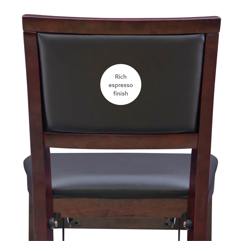 Linon Triena Folding Counter Stool Faux Leather Padded Back/Seat in Merlot Wood