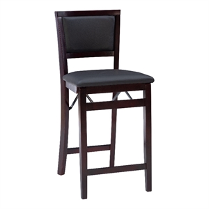 Linon Triena Folding Counter Stool Faux Leather Padded Back/Seat in Merlot Wood