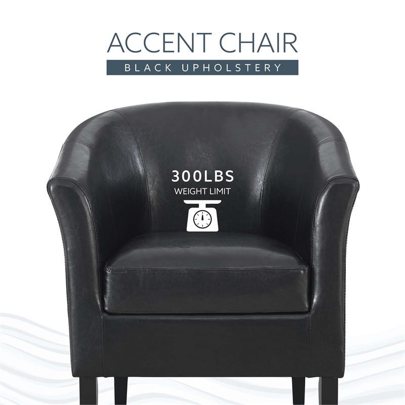 Linon Simon Upholstered Club Chair High Arms Deep Seat in Black Faux Leather