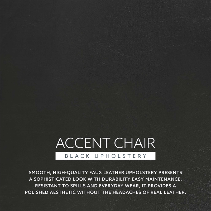 Linon Simon Upholstered Club Chair High Arms Deep Seat in Black Faux Leather