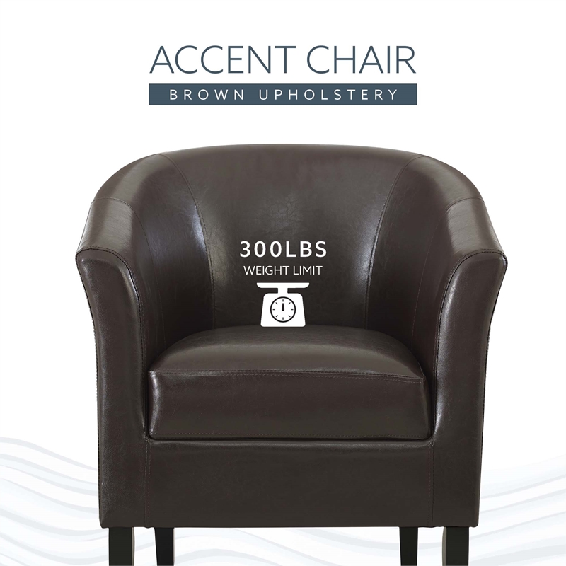 Linon Simon Upholstered Club Chair High Arms Deep Seat in Brown Faux Leather