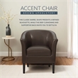Linon Simon Upholstered Club Chair High Arms Deep Seat in Brown Faux Leather