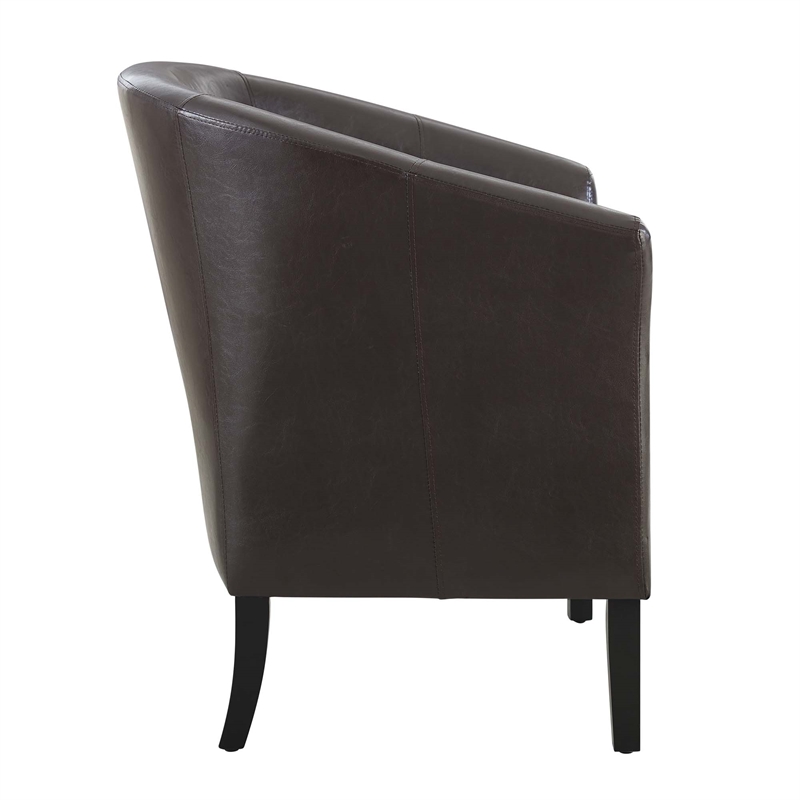 Linon Simon Upholstered Club Chair High Arms Deep Seat in Brown Faux Leather