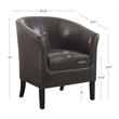 Linon Simon Upholstered Club Chair High Arms Deep Seat in Brown Faux Leather