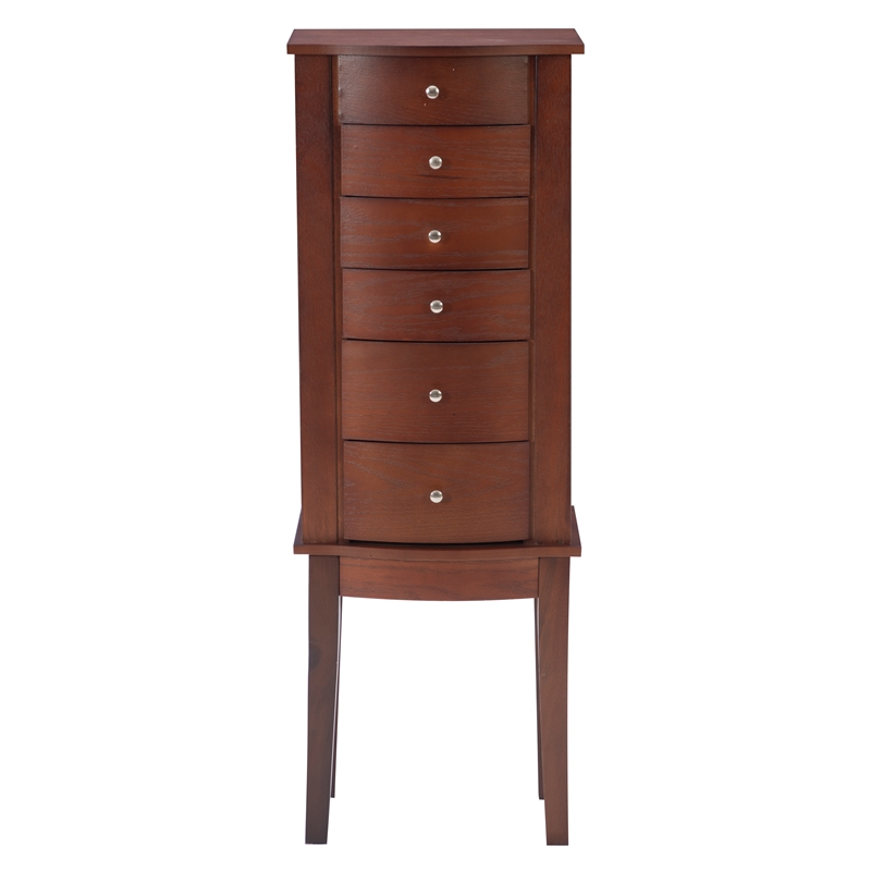 Linon Linnett Jewelry Armoire 5 Drawers Flip Top Mirror in Merlot Finished Wood