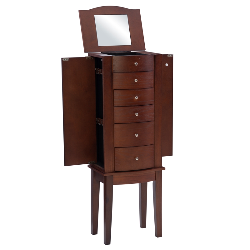 Linon Linnett Jewelry Armoire 5 Drawers Flip Top Mirror in Merlot Finished Wood