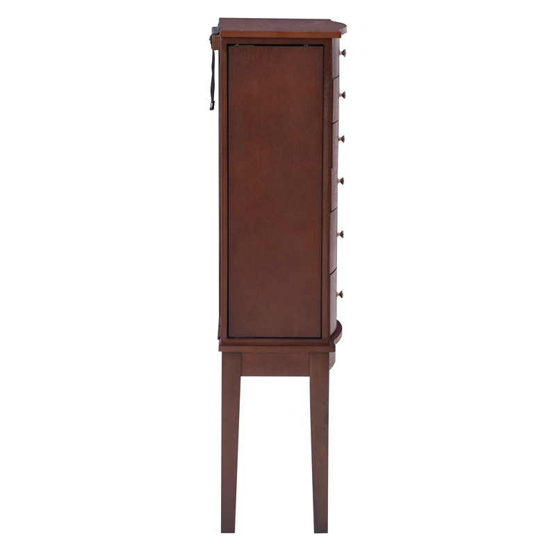 Linon Linnett Jewelry Armoire 5 Drawers Flip Top Mirror in Merlot Finished Wood