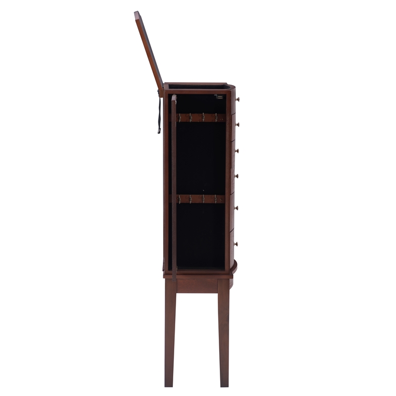 Linon Linnett Jewelry Armoire 5 Drawers Flip Top Mirror in Merlot Finished Wood