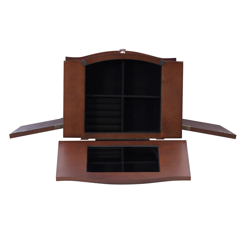 Linon Linnett Jewelry Armoire 5 Drawers Flip Top Mirror in Merlot Finished Wood
