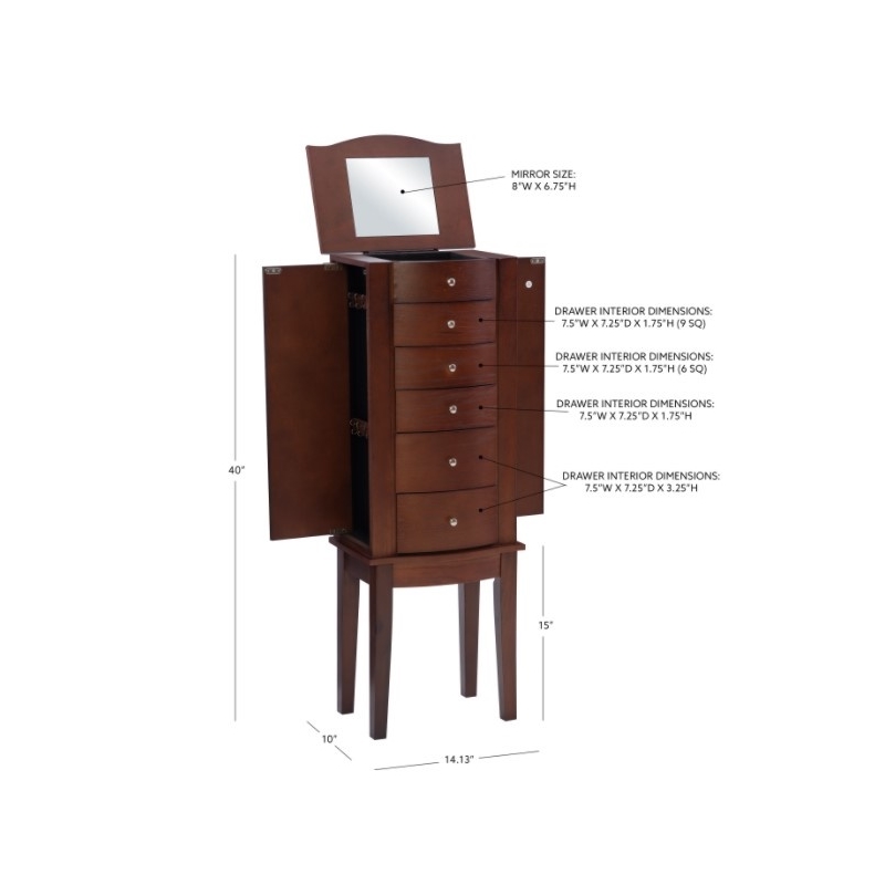 Linon Linnett Jewelry Armoire 5 Drawers Flip Top Mirror in Merlot Finished Wood